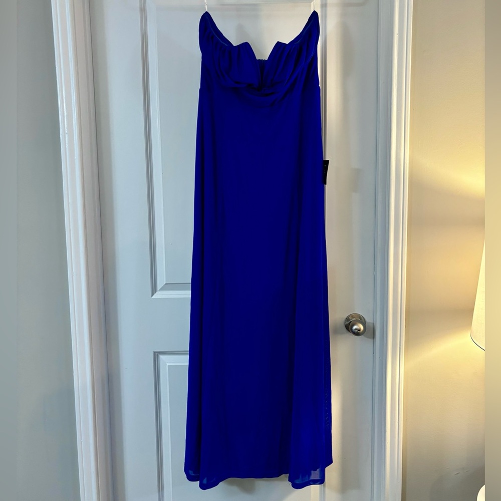 Lulu's Momentous Charm Royal Blue Mesh Strapless Maxi Dress - Picture 6 of 10